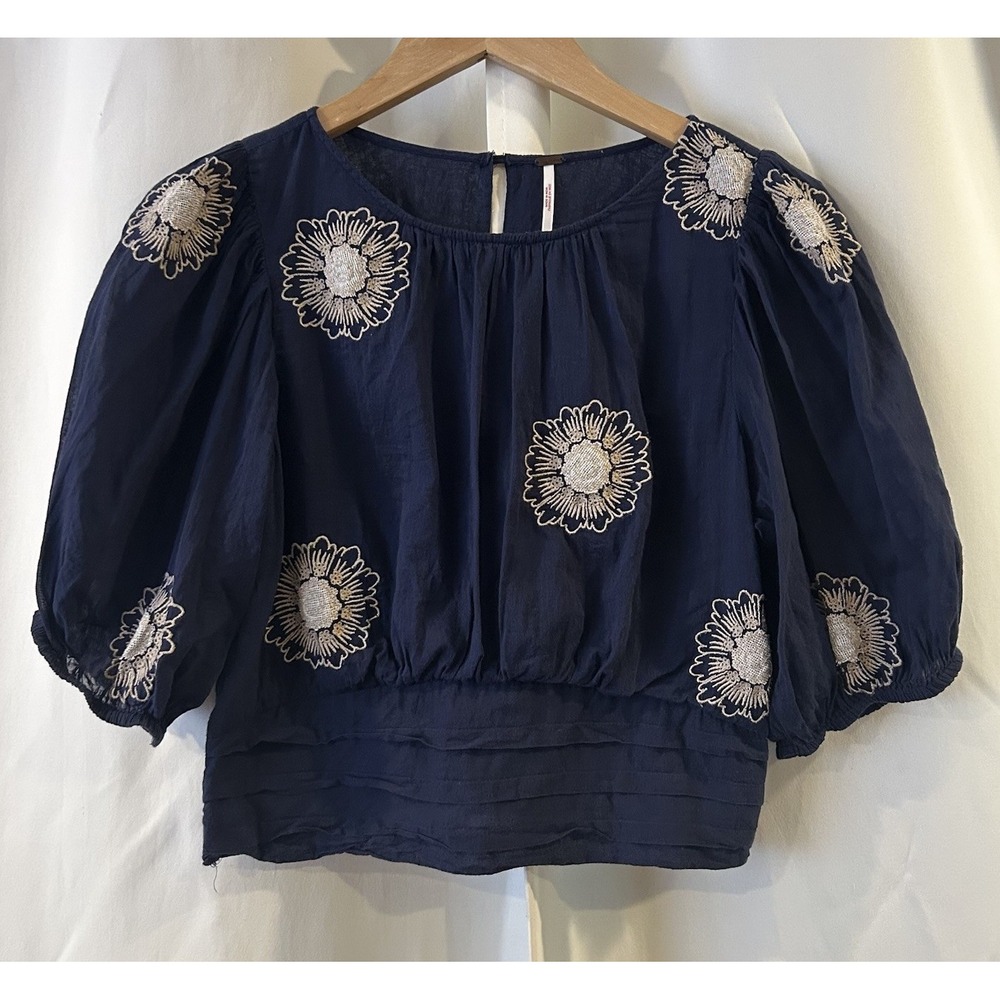 Free People My Girl Floral Embroidered Blouse Size Medium